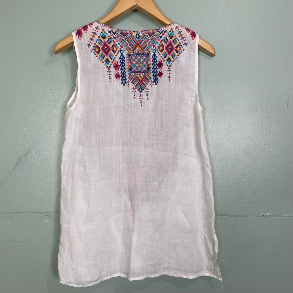 Johnny Was Workshop Shankara White Tank V Neck Embroider Size XS - Picture 8 of 11